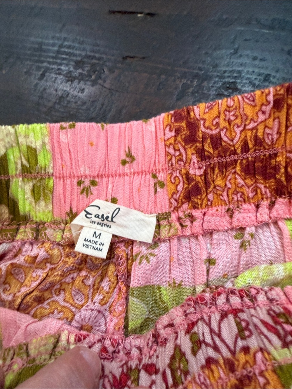 Easel Patchwork Wide Leg Pants M Pink Orange Boho Festival Floral Rayon Lounge - Picture 13 of 15
